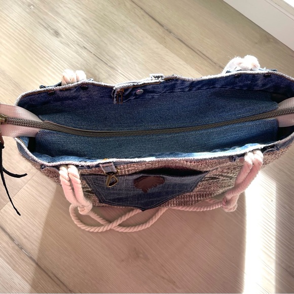 Denim & Knit Sweater-Upcycled Bag | Eco-Friendly, Handmade, One-of-a-Kind - Picture 13 of 16
